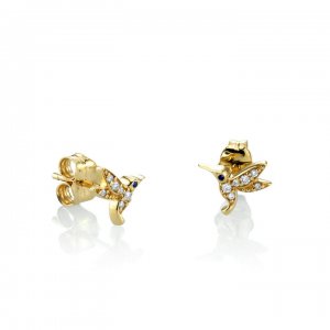 Little Loves Gold & Diamond Tiny Hummingbird Stud