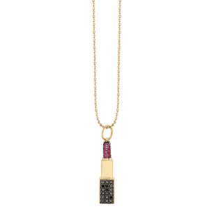 Gold Ruby & Black Diamond Lipstick Charm