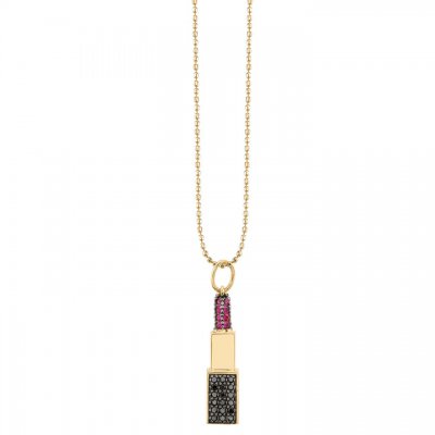 Gold Ruby & Black Diamond Lipstick Charm