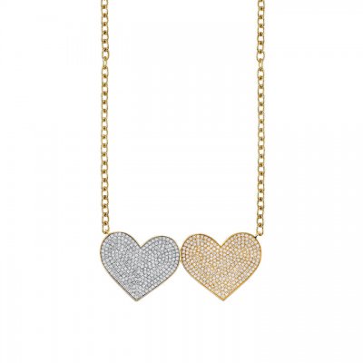 Gold & Diamond Supersize Double Heart Necklace