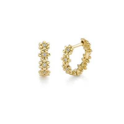 Gold & Diamond Tiny Daisy Huggie Hoops