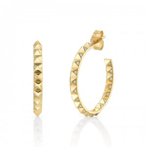 Gold & Diamond Medium Pyramid Spike Hoops