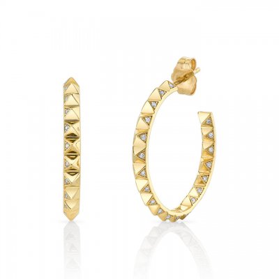 Gold & Diamond Medium Pyramid Spike Hoops