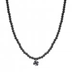 Men's Collection Black Rhodium & Black Diamond Clover on Onyx Necklace