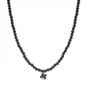 Men's Collection Black Rhodium & Black Diamond Clover on Onyx Necklace