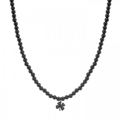 Men's Collection Black Rhodium & Black Diamond Clover on Onyx Necklace