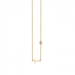 Gold Plated Sterling Silver Cross Necklace with Bezel Set Diamond