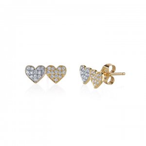 Gold & Diamond Double Heart Stud