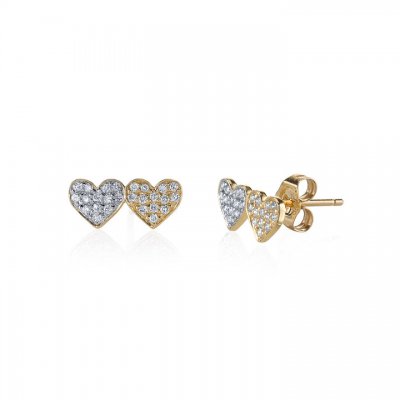 Gold & Diamond Double Heart Stud