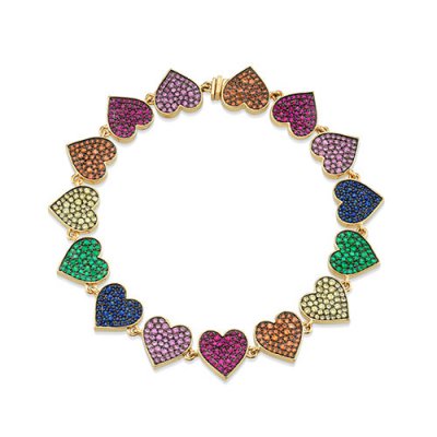 Gold Rainbow Heart Eternity Bracelet