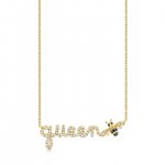 Gold & Diamond Queen Bee Script Necklace