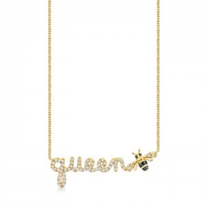 Gold & Diamond Queen Bee Script Necklace