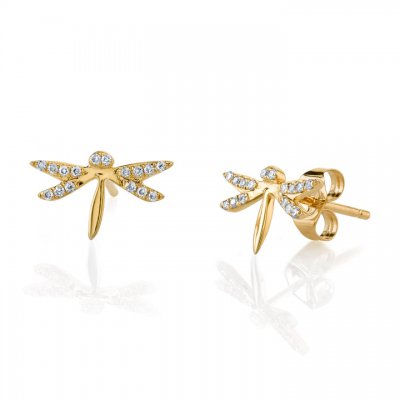 Gold & Diamond Dragonfly Stud