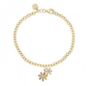 Gold & Diamond Rainbow Double Daisy Anklet