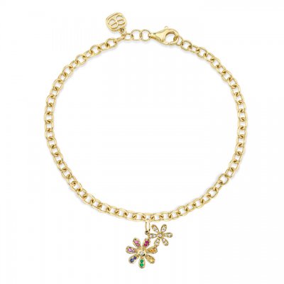 Gold & Diamond Rainbow Double Daisy Anklet