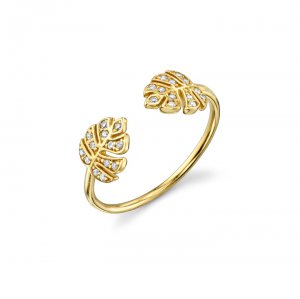 Gold & Diamond Tiny Double Monstera Leaf Ring