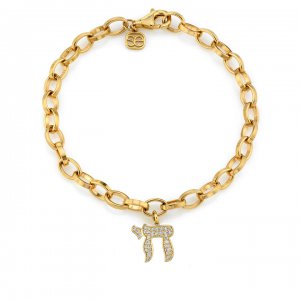 Gold & Diamond Large Chai Bracelet