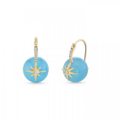 Gold & Diamond Starburst Aquamarine Earrings