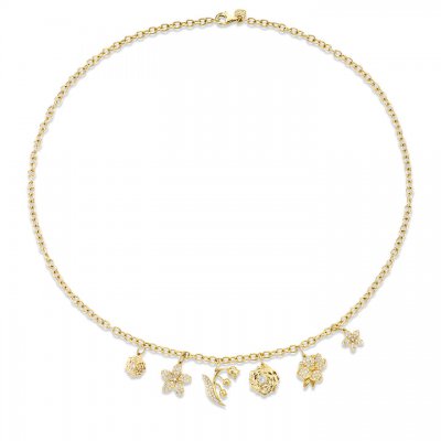 Gold & Diamond Floral Multi-Charm Necklace