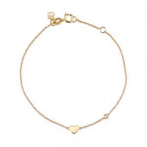 Gold Plated Sterling Silver Heart Bracelet with Bezel Set Diamond