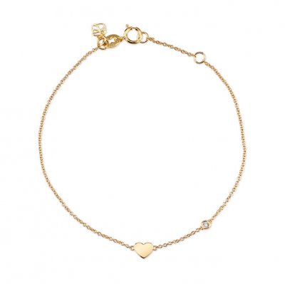 Gold Plated Sterling Silver Heart Bracelet with Bezel Set Diamond