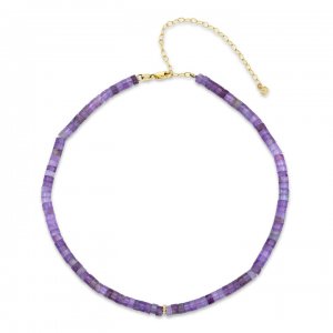 Gold & Diamond Rondelle Amethyst Heishi Necklace