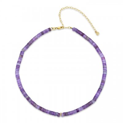 Gold & Diamond Rondelle Amethyst Heishi Necklace