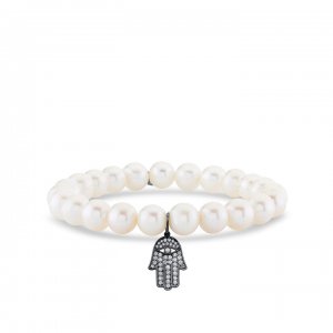 Men's Collection Black Rhodium & Diamond Hamsa on Pearl