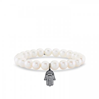 Men's Collection Black Rhodium & Diamond Hamsa on Pearl