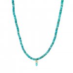 Men's Collection Gold & Diamond Evil Eye Short Turquoise Stone on Arizona Turquoise Necklace