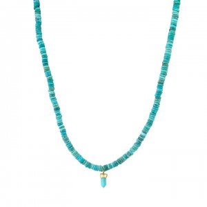 Men's Collection Gold & Diamond Evil Eye Short Turquoise Stone on Arizona Turquoise Necklace