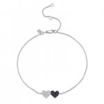 White Gold & Diamond Medium Double Heart Anklet