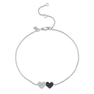 White Gold & Diamond Medium Double Heart Anklet