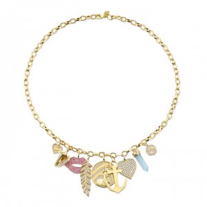 Gold & Diamond Venus Coin Multi Charm Necklace