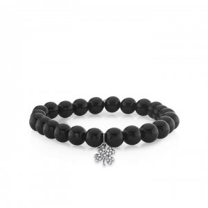 Men's Collection Black Rhodium & Diamond Small Clover on Onyx