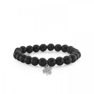 Men's Collection Black Rhodium & Diamond Small Clover on Onyx