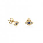 Gold & Diamond Mini Evil Eye with Sapphire Stud