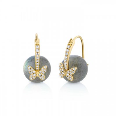 Gold & Diamond Butterfly Labradorite Earrings