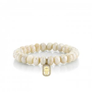 Gold & Diamond Hamsa Icon on Cream Moonstone