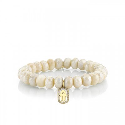 Gold & Diamond Hamsa Icon on Cream Moonstone