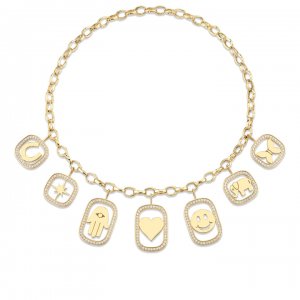 Gold & Diamond XL Open Icon Multi-Charm Necklace