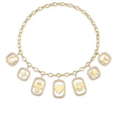 Gold & Diamond XL Open Icon Multi-Charm Necklace