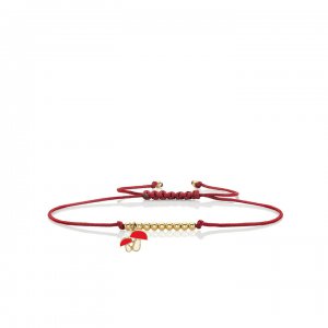 Gold & Enamel Tiny Mushroom Cord Bracelet