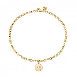 Gold & Diamond Small Happy Face Anklet