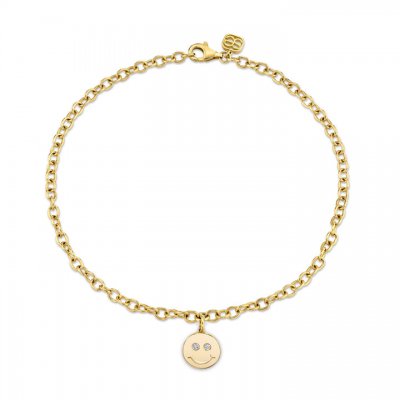 Gold & Diamond Small Happy Face Anklet