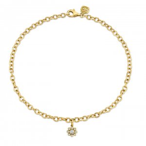 Gold & Bezel Diamond Flower Anklet