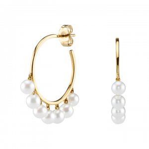 Gold & Pearl Medium Hoops