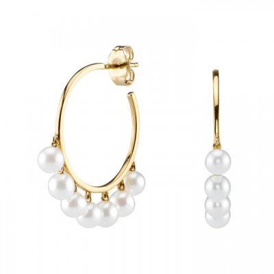 Gold & Pearl Medium Hoops