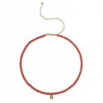 Gold & Diamond Small Enamel Red Bamboo Coral Necklace