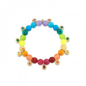 Gold & Fluted Rainbow Multi-Charm on Rainbow Jade